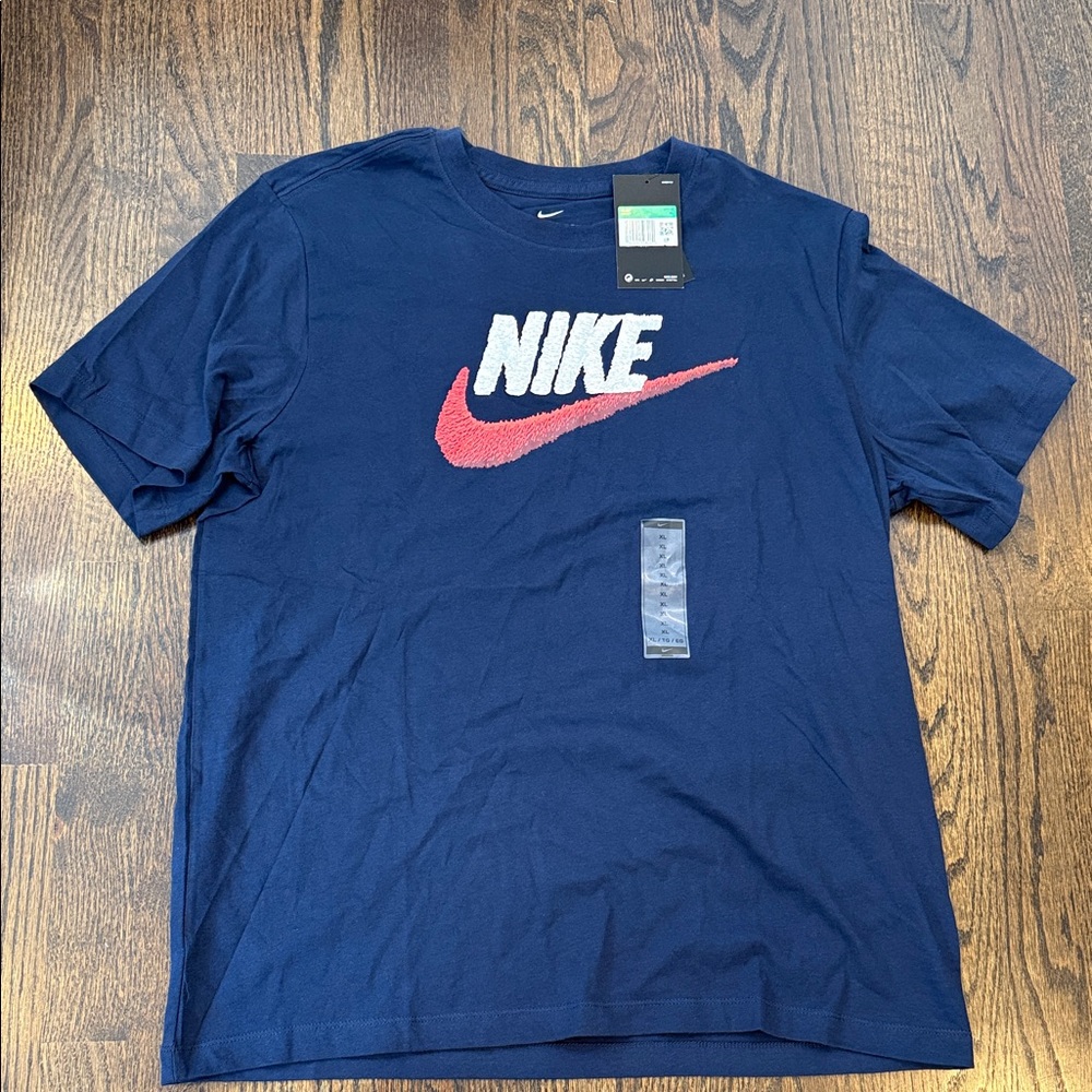 Nike Men's Blue and Red Logo Tee cotton tshirt athletic large NEW